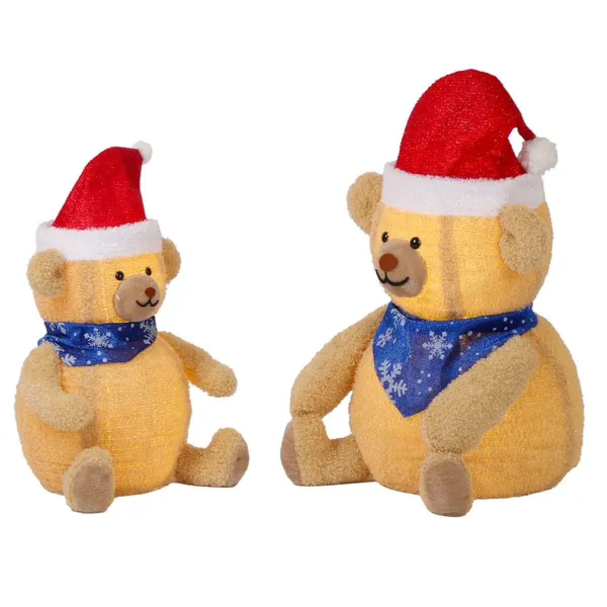 Set of 2 Pre-Lit Plush Bear Christmas Decorations with Warm White LED Lights