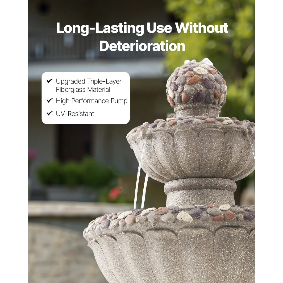 2-Tier Rock Base Outdoor Water Fountain with Cascading Bowls