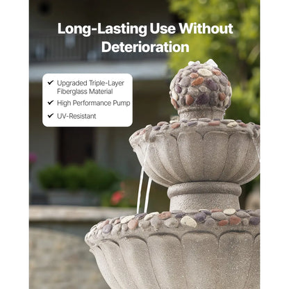 2-Tier Rock Base Outdoor Water Fountain with Cascading Bowls