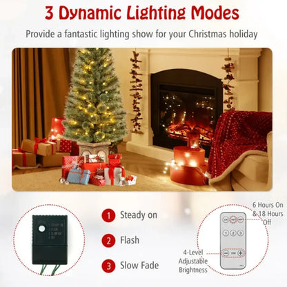 4 Ft Pre-Lit Potted Artificial Christmas Tree with Pine Needles