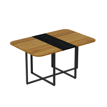 Modern Dual-Texture Dining Table with Marble & Wood-Pattern Top
