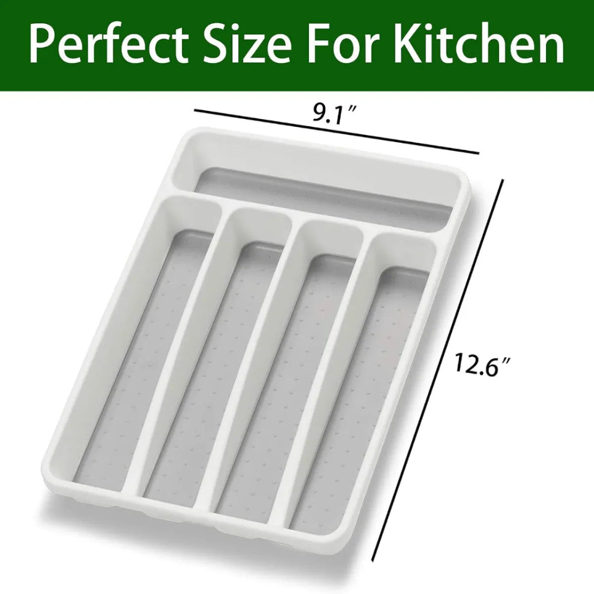 5-Compartment Utensil Tray – White Plastic Flatware Drawer Organizer