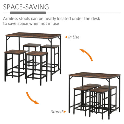 5-Piece Industrial Bar Table & 4 Stools Set, Space-Saving Pub Set – view 3