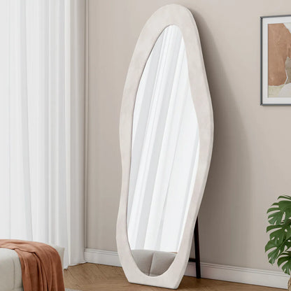 Full-Length Floor Mirror with Flannel-Wrapped Frame – Leaning Wall Mirror