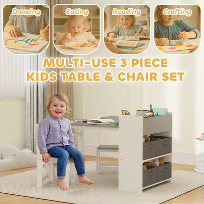 Kids Desk and Chair Set with Paper Roll – Activity Craft Table with Storage, Gray – view 3