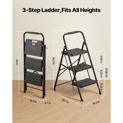 3-Step Folding Step Stool Ladder with Wide Anti-Slip Pedals