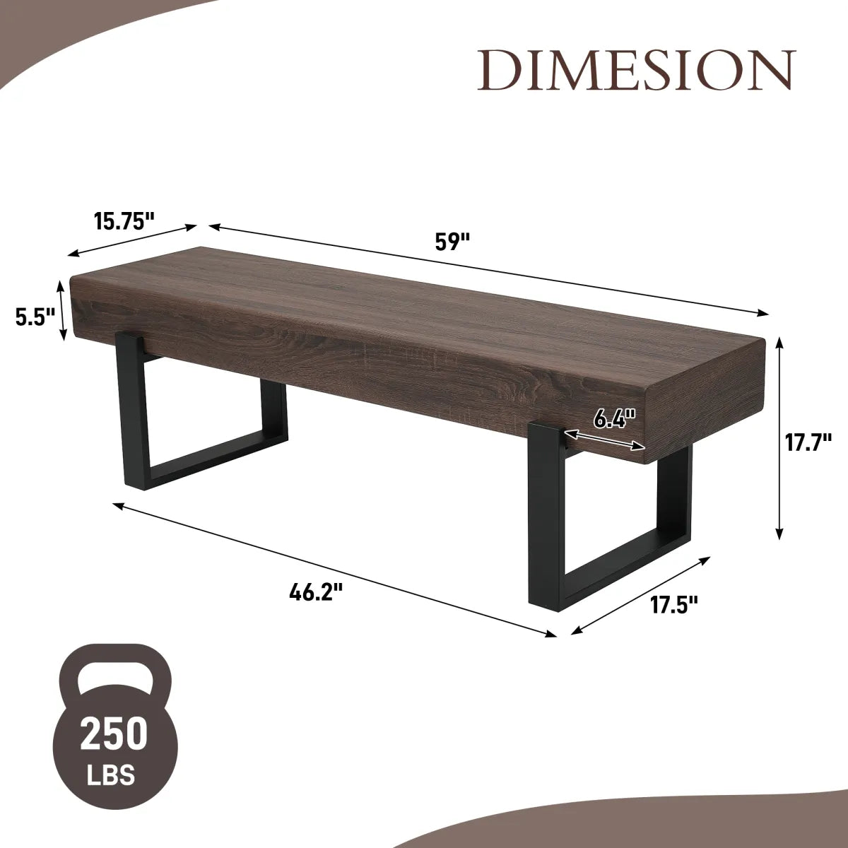 59" Farmhouse Entryway Bench, Industrial Shoe & Storage Bench – view 4