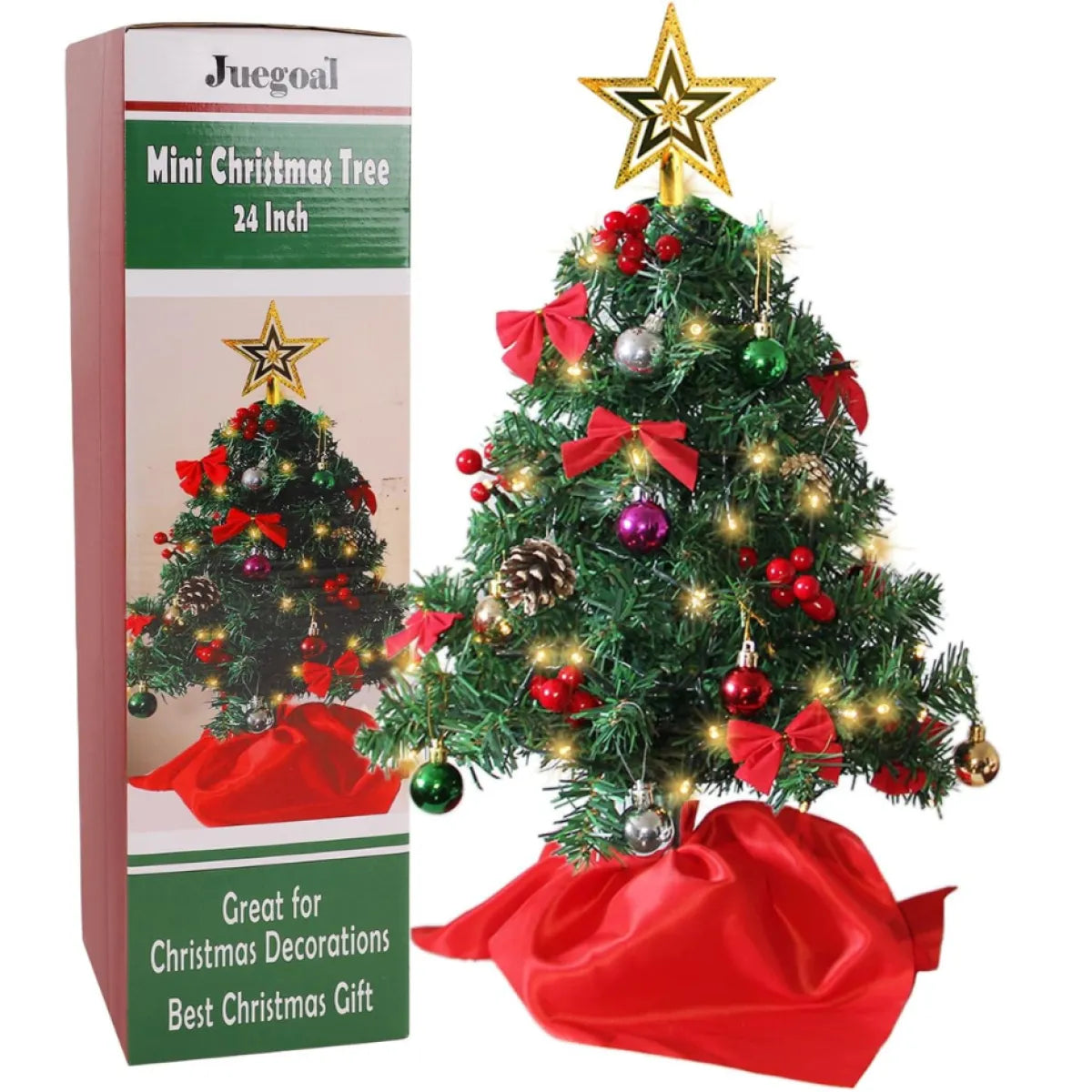 Tabletop Mini Christmas Tree Set with 50 LED Lights and Ornaments