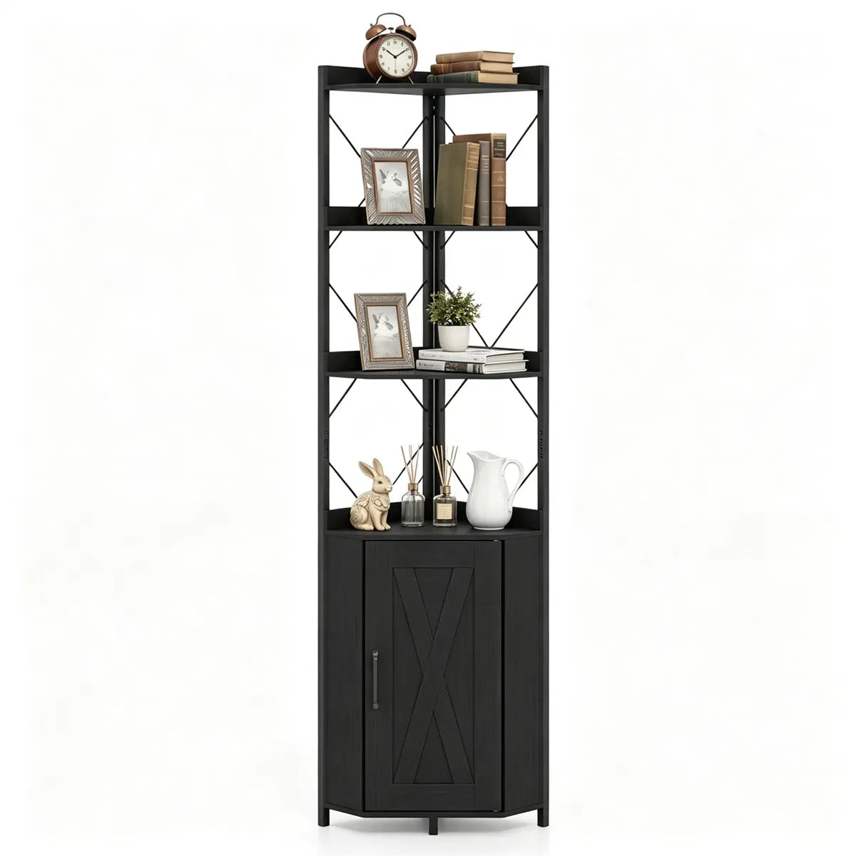 Corner Display Bookcase with Concealed Cabinet, Black – view 3