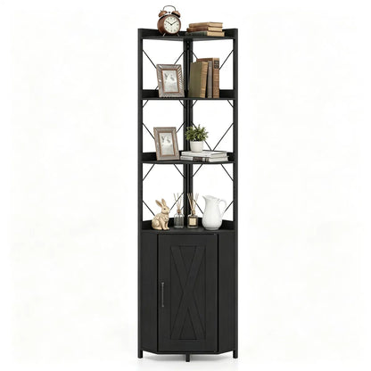 Corner Display Bookcase with Concealed Cabinet, Black – view 3