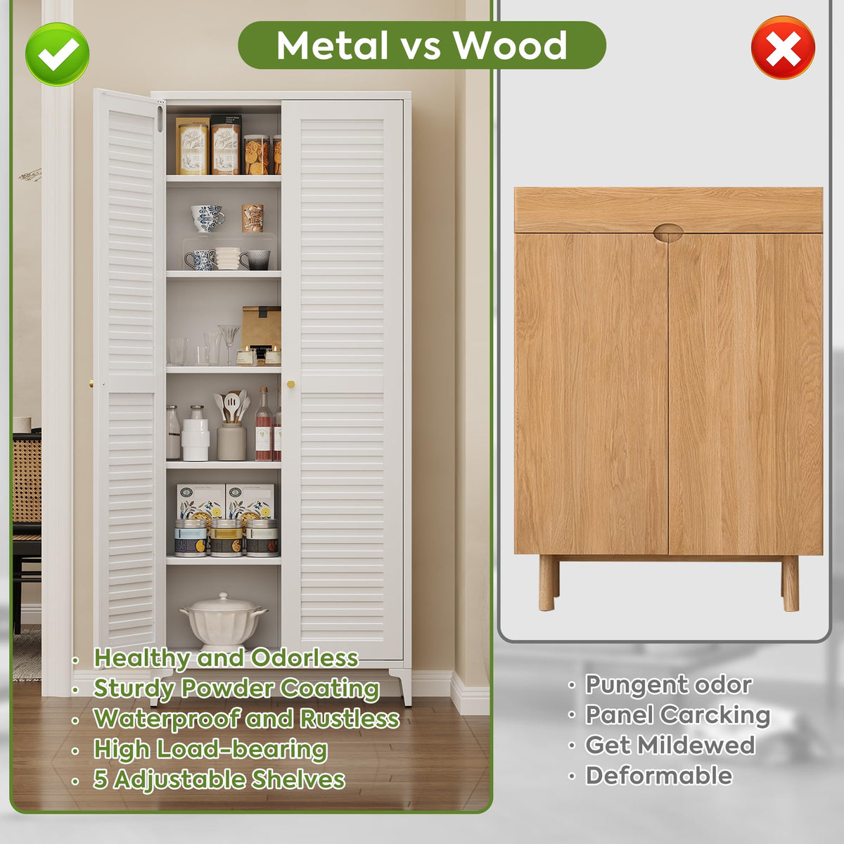 74 inch metal pantry storage cabinet, white