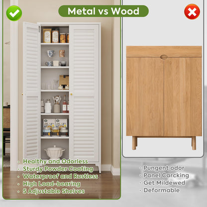 74 inch metal pantry storage cabinet, white