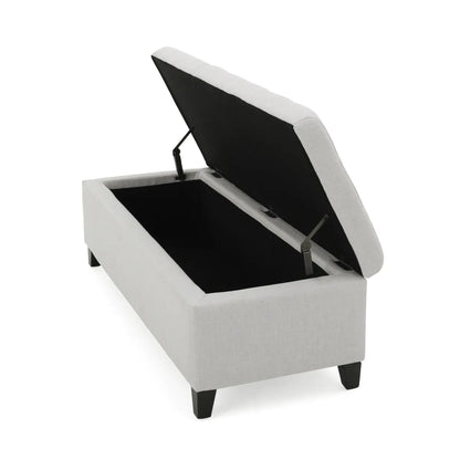 Upholstered Storage Ottoman Bench, Light Grey