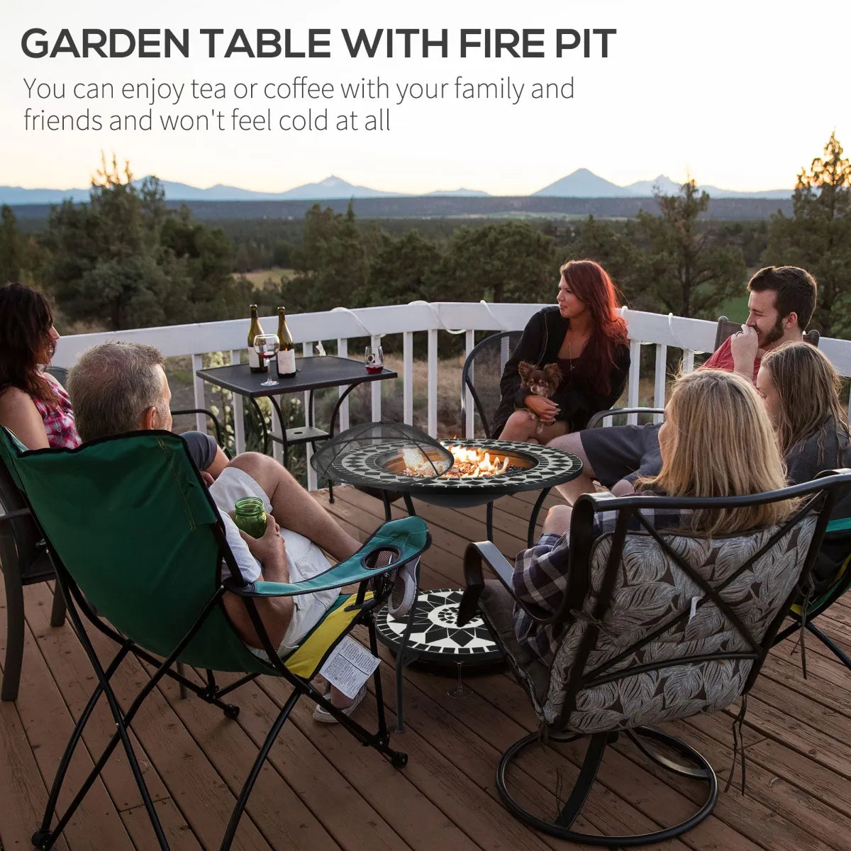 30" Round Fire Pit Dining Table – 3-in-1 Wood-Burning with Ice Bucket