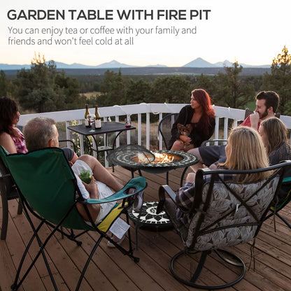 30" Round Fire Pit Dining Table – 3-in-1 Wood-Burning with Ice Bucket