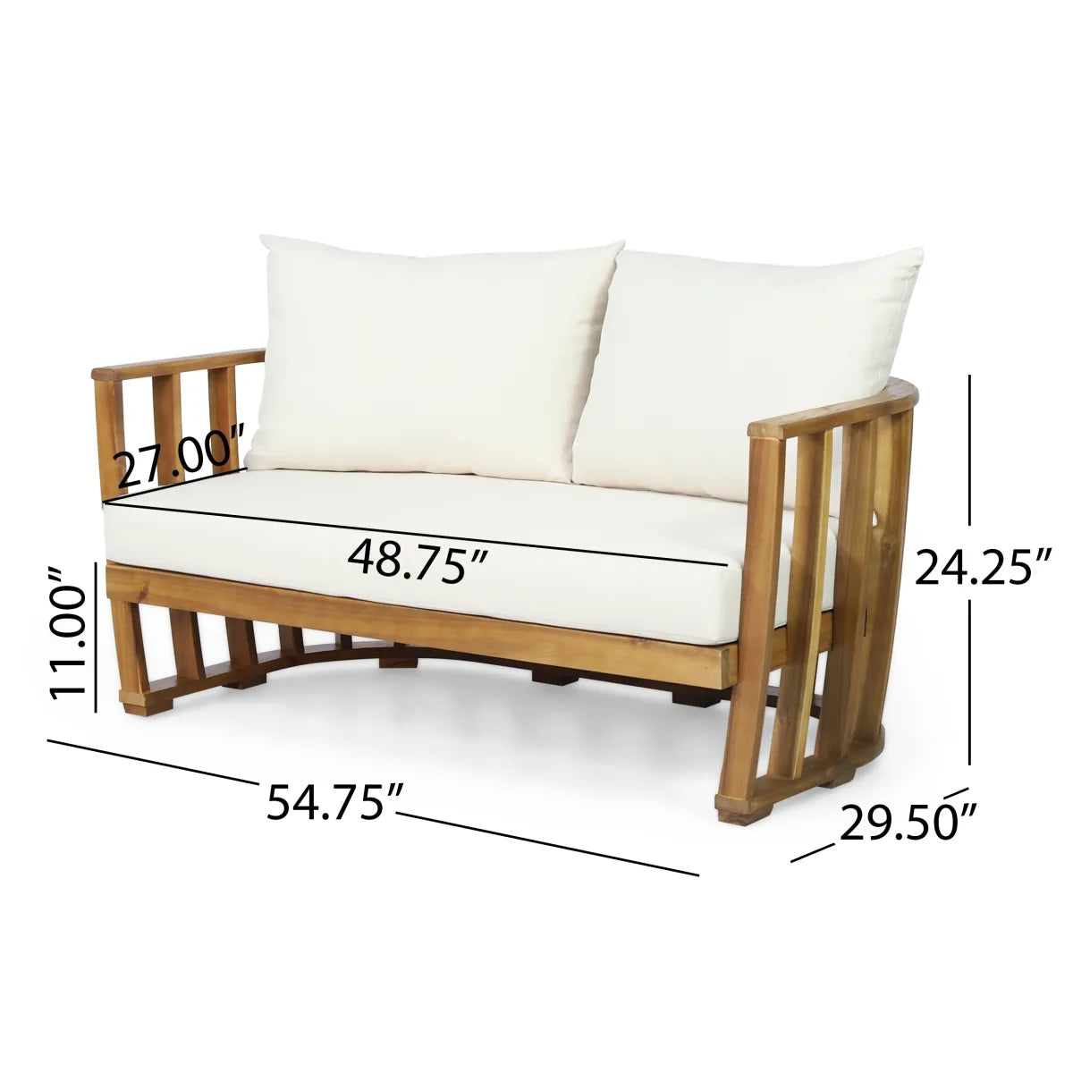 Outdoor Acacia Wood Loveseat and Coffee Table Set with Beige Cushions, Teak
