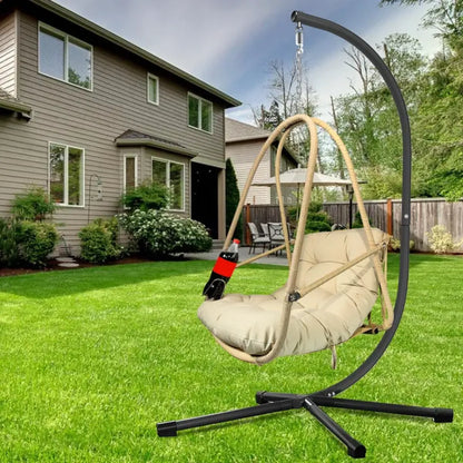 Woven Rattan Hanging Egg Chair with Stand, Khaki