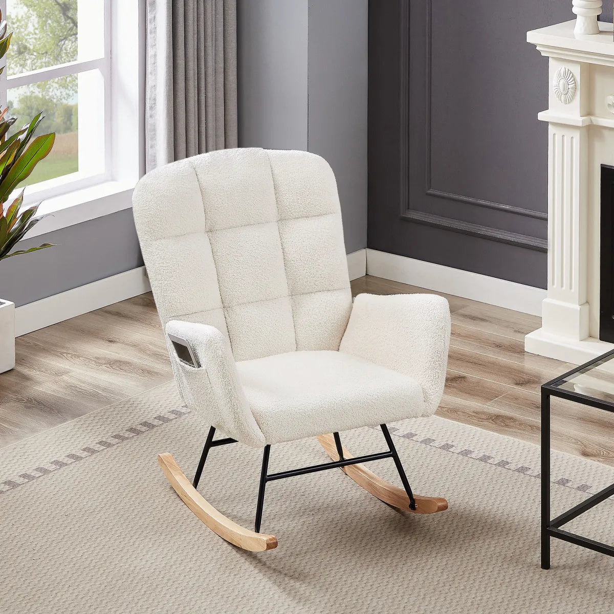 Cream Teddy Fleece Rocking Armchair – view 4