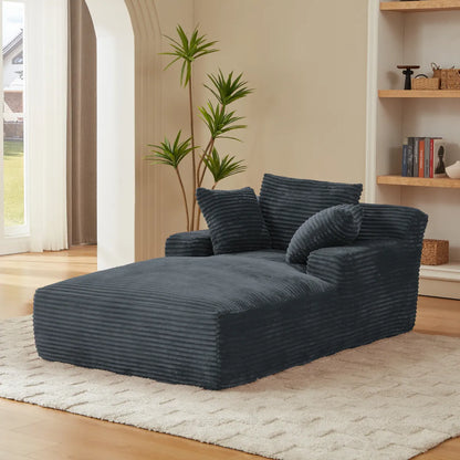 Oversized Chaise Lounge Chair – Corduroy Upholstered Indoor Lounge Sofa, Dark Grey – view 6
