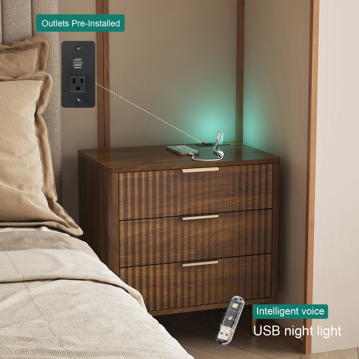 Nightstand in bedroom setting