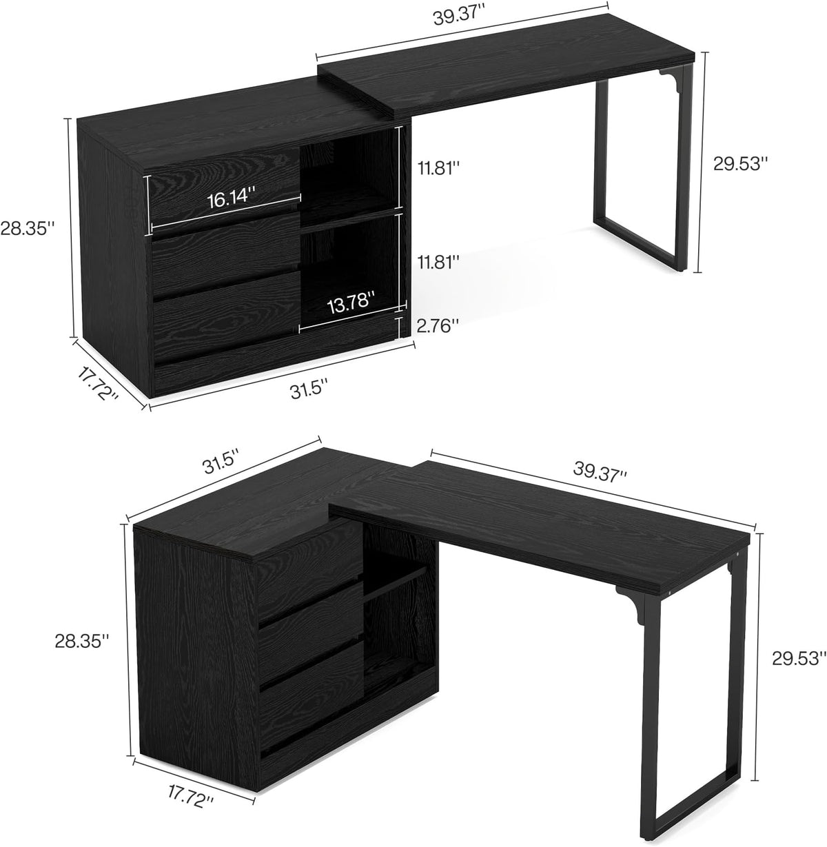 Reversible L-shaped corner desk