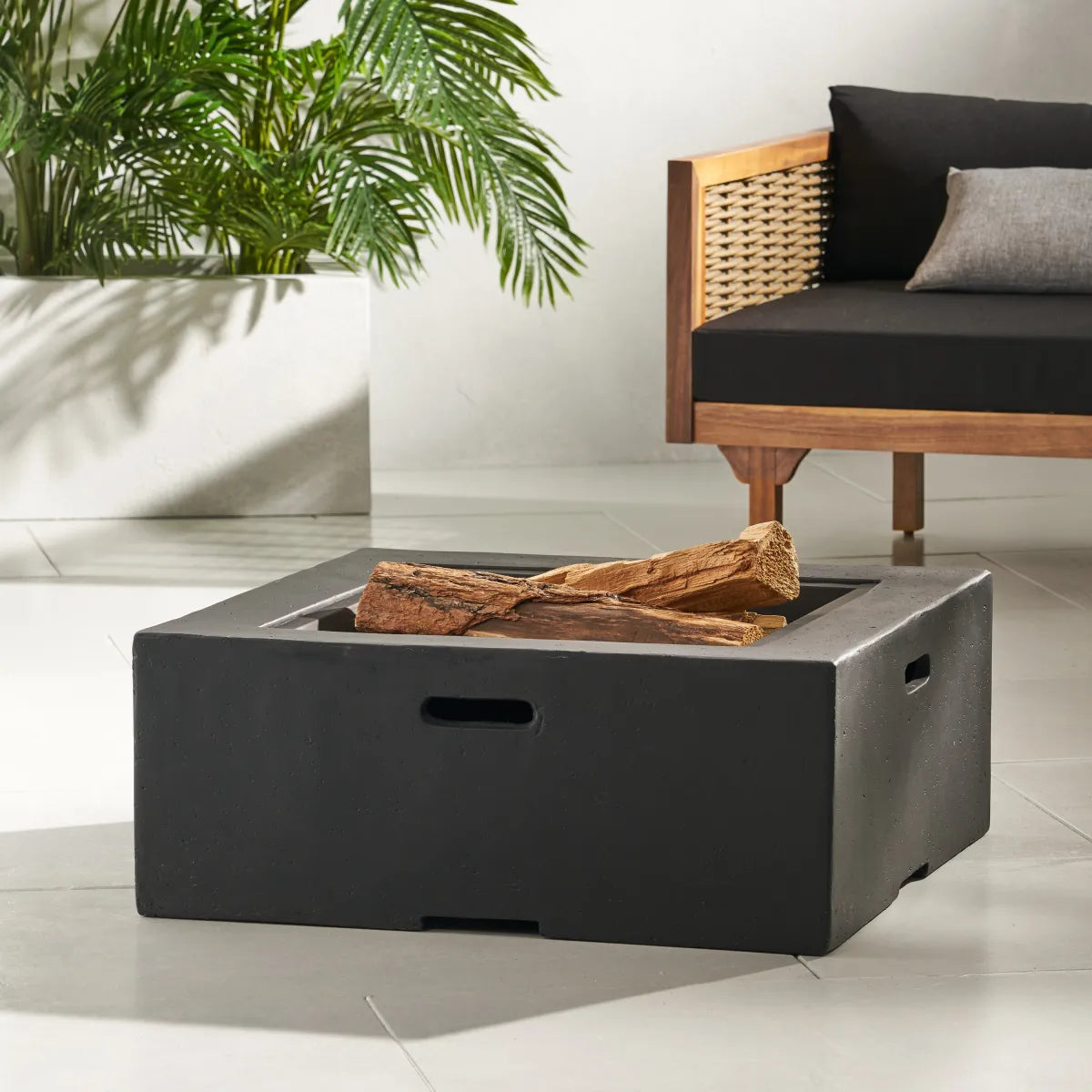 29in Square Wood-Burning Fire Pit, Dark Gray