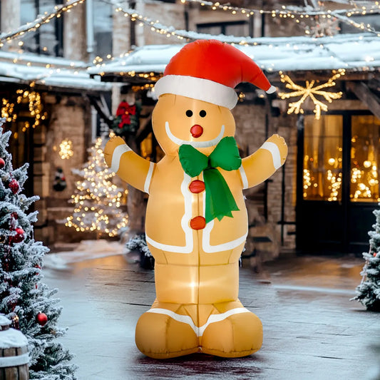 6 Ft Inflatable Gingerbread Man with LED Lights, Outdoor Christmas Blow-Up Yard Decoration