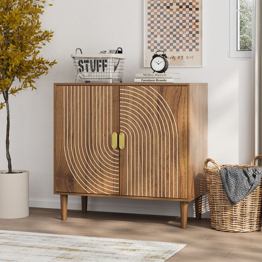 Line-groove buffet cabinet, brown