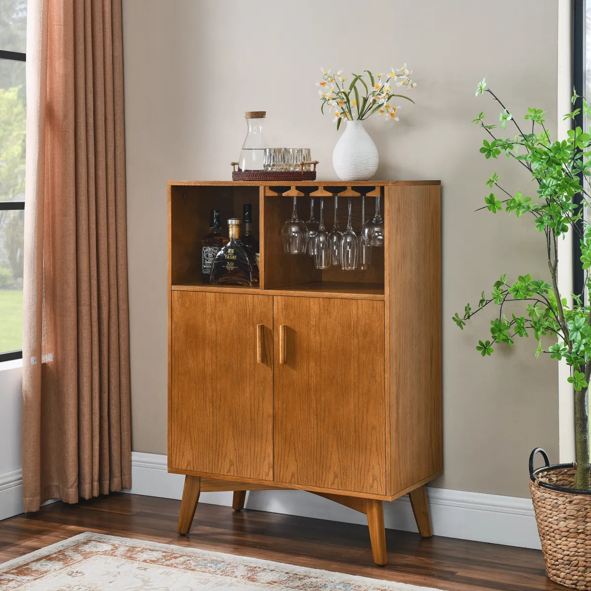 31.5" Rustic Liquor Cabinet with Wine Rack & Glass Holder – view 2
