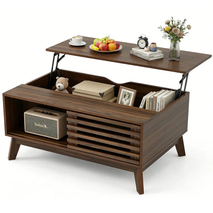 Mid-Century Lift-Top Coffee Table with Storage – Living Room Table