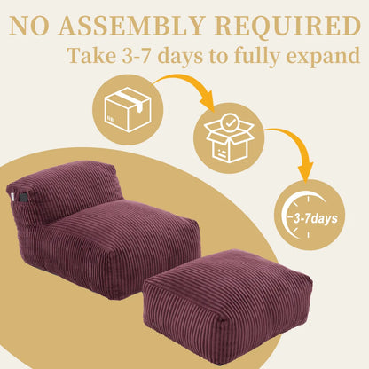 Corduroy Bean Bag Chair with Ottoman, Wine Red