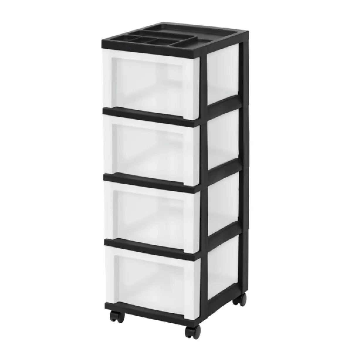 4-Drawer Narrow Rolling Storage Cart with Organizer Top, Black