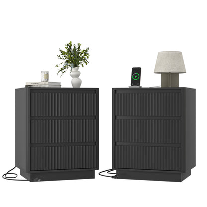 Set of 2 End Tables with USB-C Charging, Black