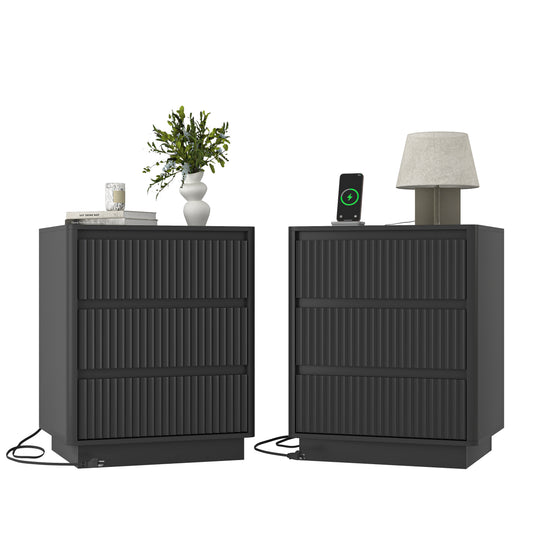 Set of 2 End Tables with USB-C Charging, Black