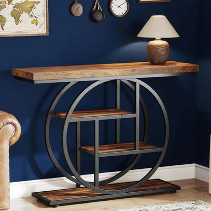 Console Table – Industrial 4-Tier Sofa & Entryway Table, Rustic Brown – view 2