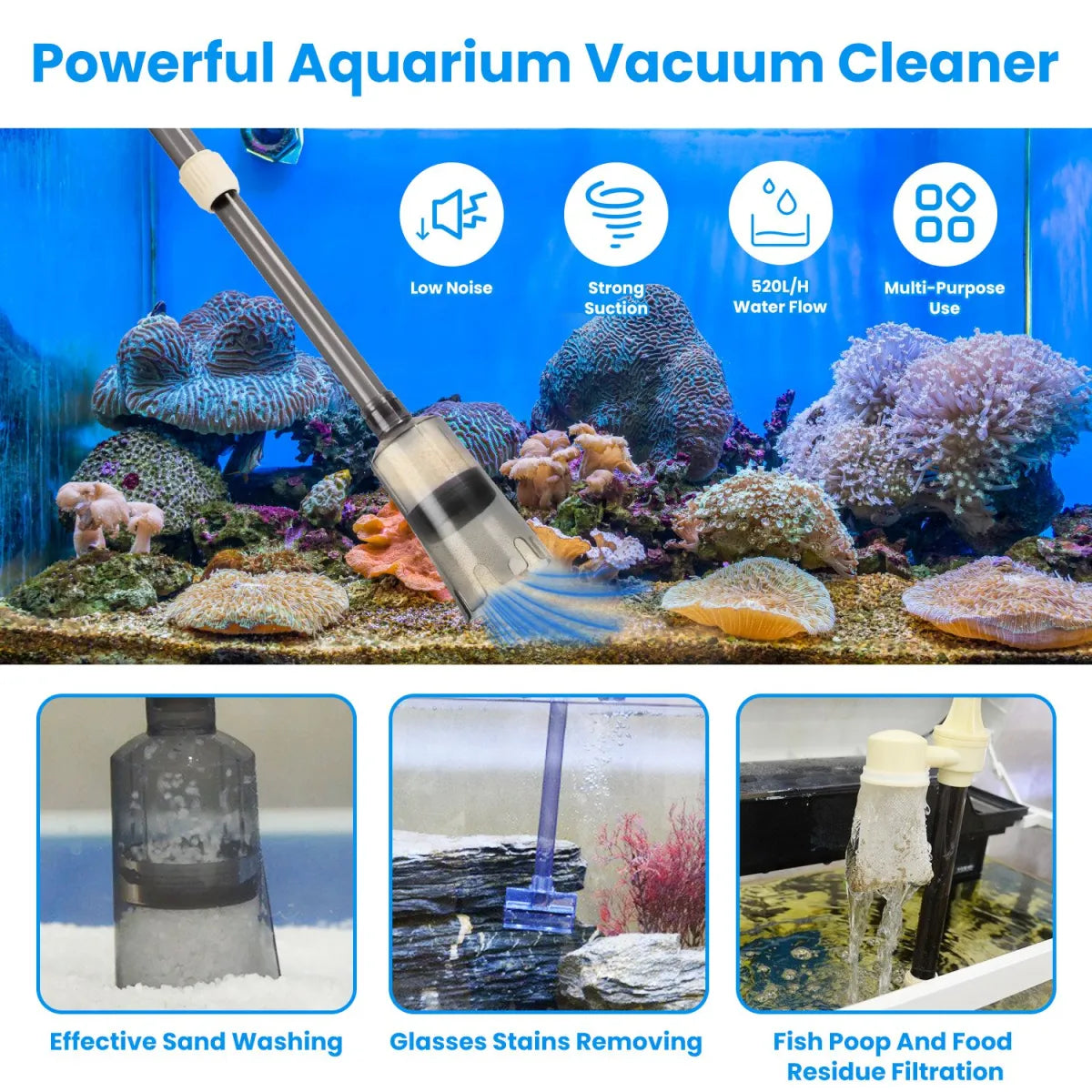 Electric Aquarium Gravel Cleaner Kit – Adjustable Automatic Fish Tank Vacuum
