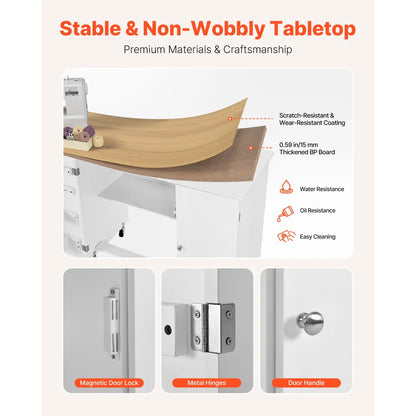 Folding Sewing Table with Cabinet and Charging Station