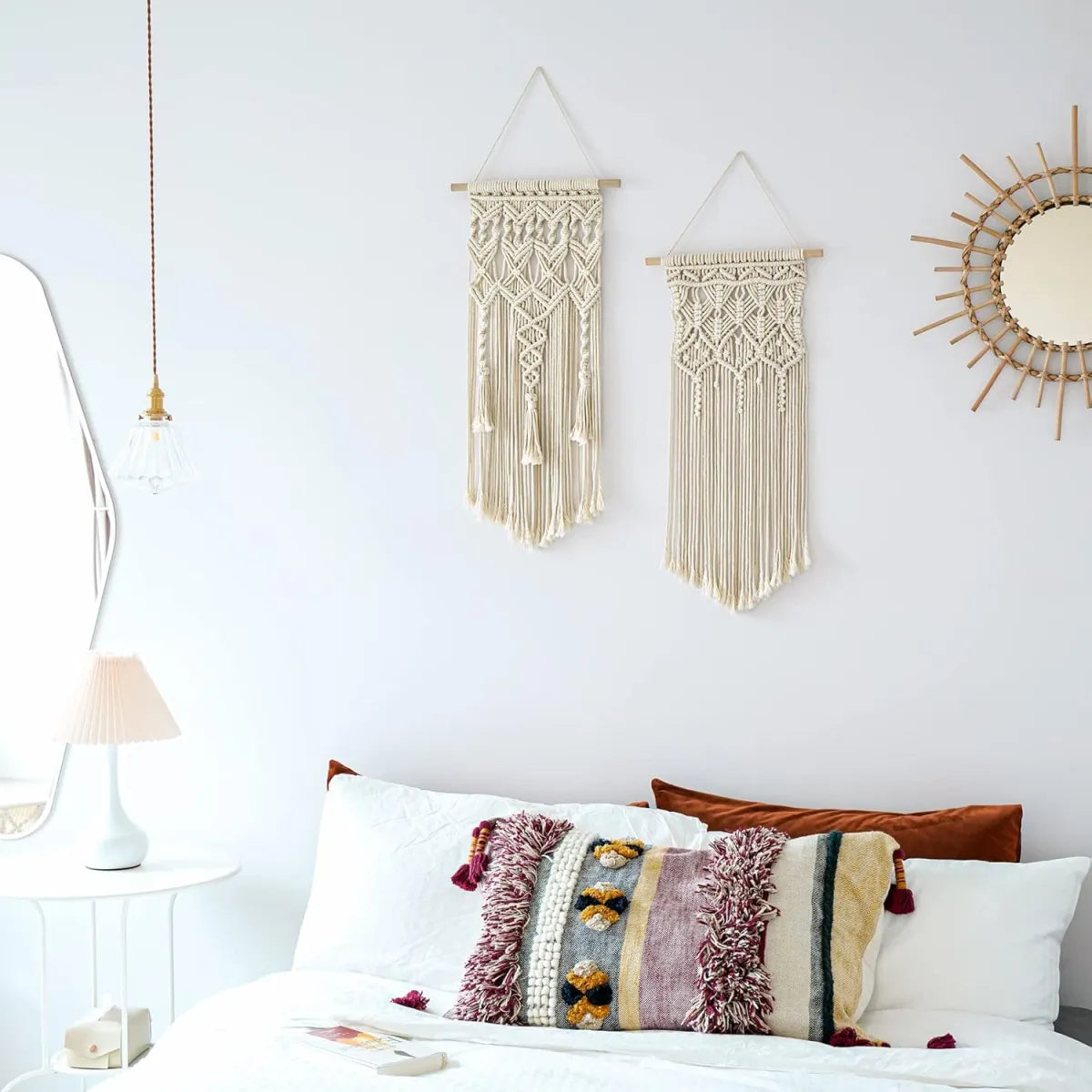 Boho Macrame Wall Hanging Set – Woven Tapestry Decor, Ivory