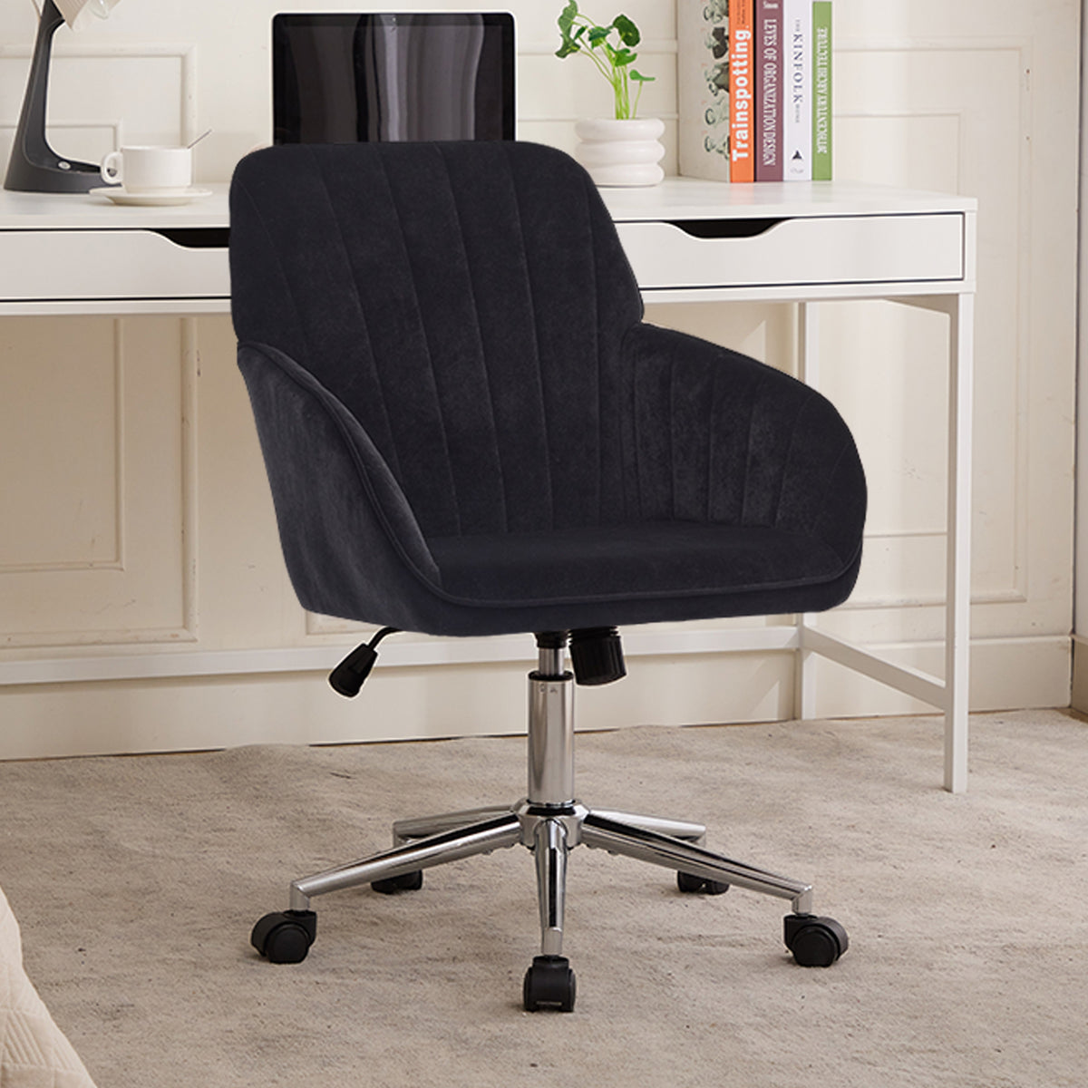 Velvet Swivel Office Chair, Black