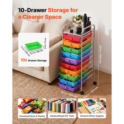 10-Drawer Rolling Storage Cart – Mobile Utility Organizer
