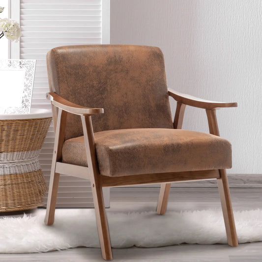Mid-Century Wingback Chair with Solid Wood Frame, Brown