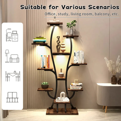 Vase-Shape Metal Plant Stand with Grow Lights, Black Walnut