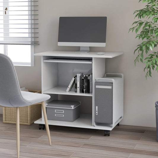 Compact mobile computer desk on wheels, 80cm