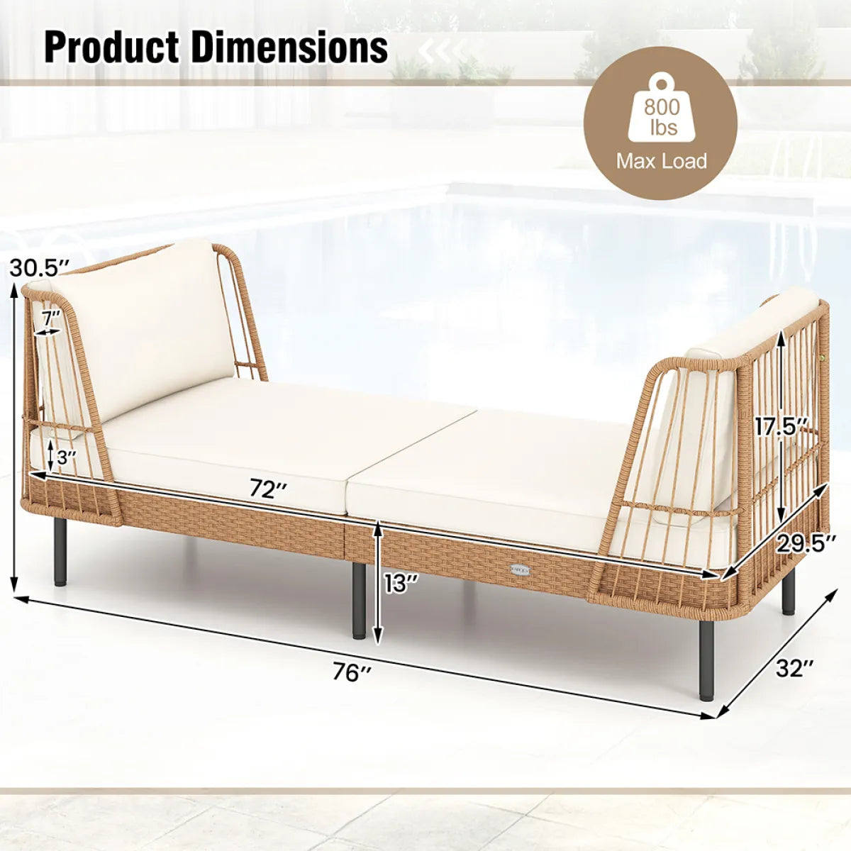 Outdoor Wicker Patio Daybed Loveseat with Cushions, Natural