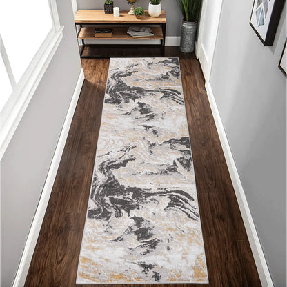 Abstract Runner Rug, Grey
