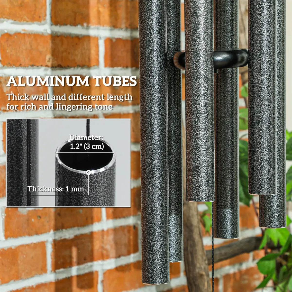 45" Deep Tone Wind Chimes with 6 Aluminum Tubes, Dark Grey