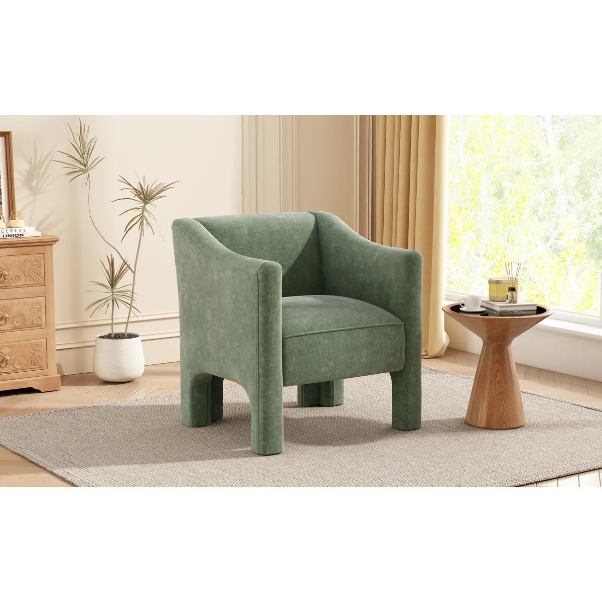 Modern Barrel Accent Chair Upholstered Armchair, Green