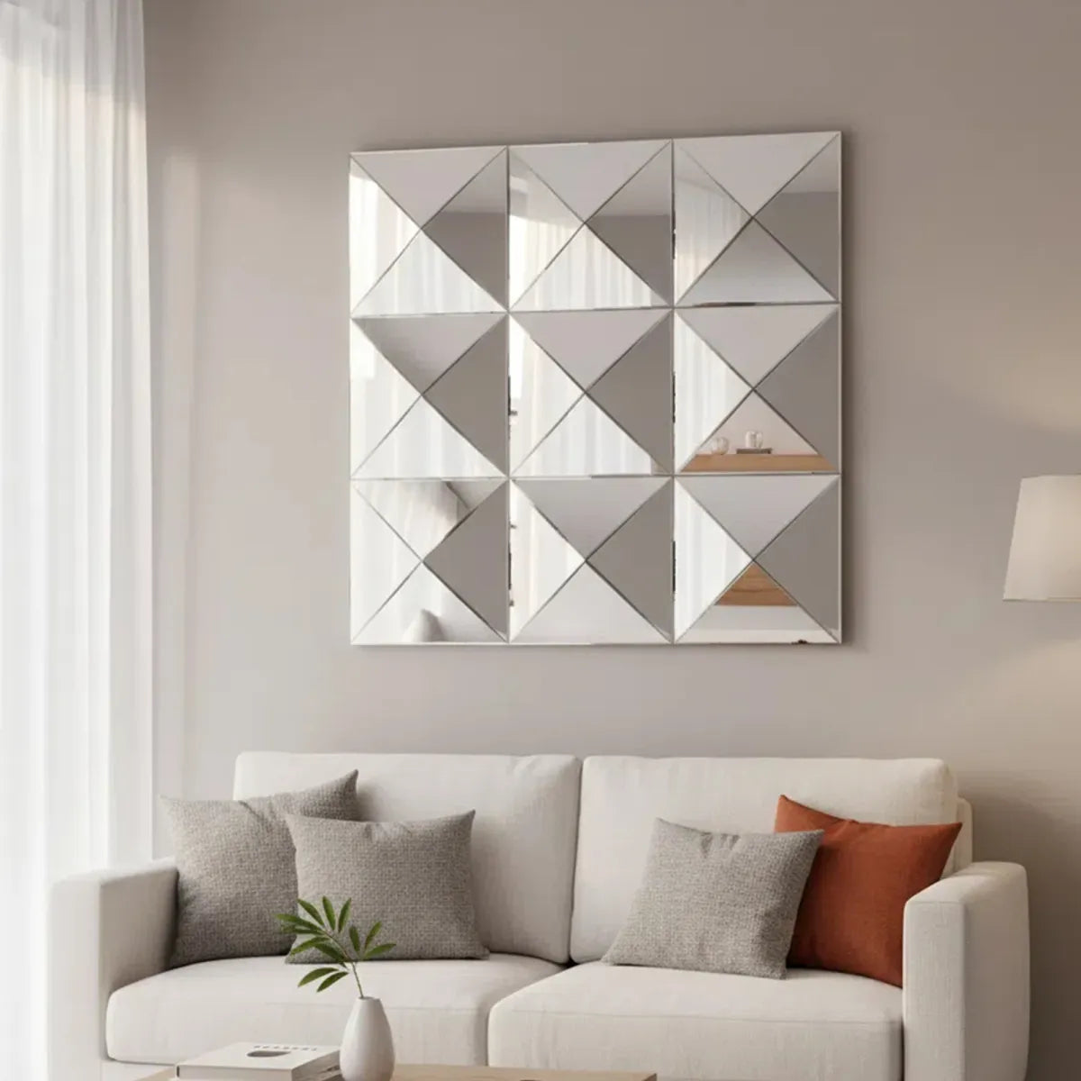 3D Beveled Glass Square Wall Mirror, Silver