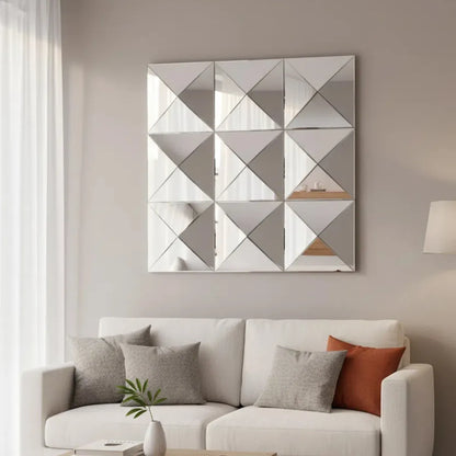 3D Beveled Glass Square Wall Mirror, Silver