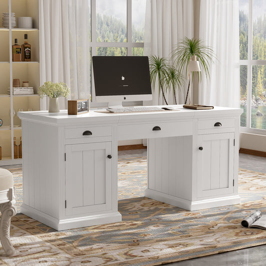 67 inch executive desk with cabinet and drawers, white